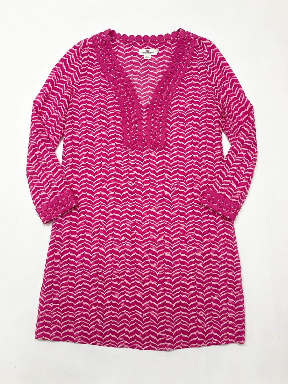 Vineyard Vines 100% Cotton Pink and White Chevron Tunic Shift Dress Size Large - Picture 3 of 5